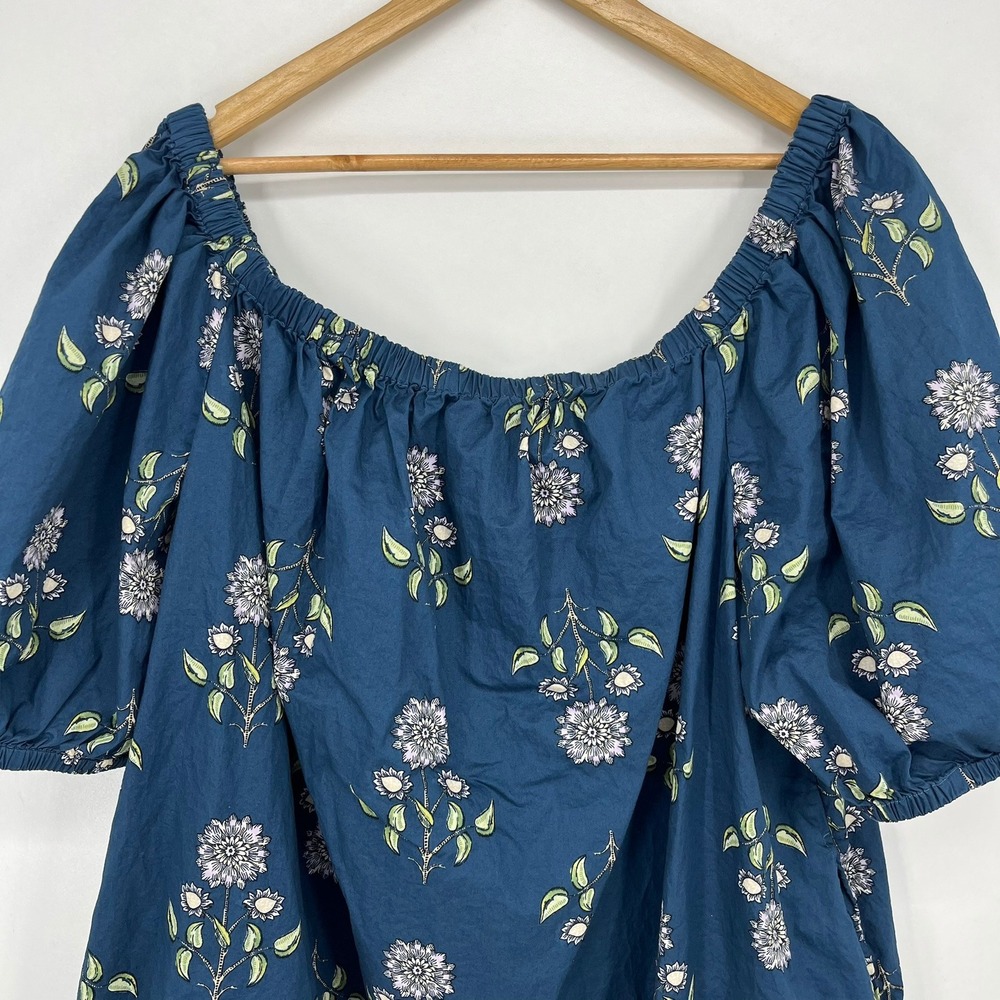 Old Navy Womens 2X Teal Blue Floral Off The Shoulder Puff Sleeve Blouse Top - Picture 2 of 12